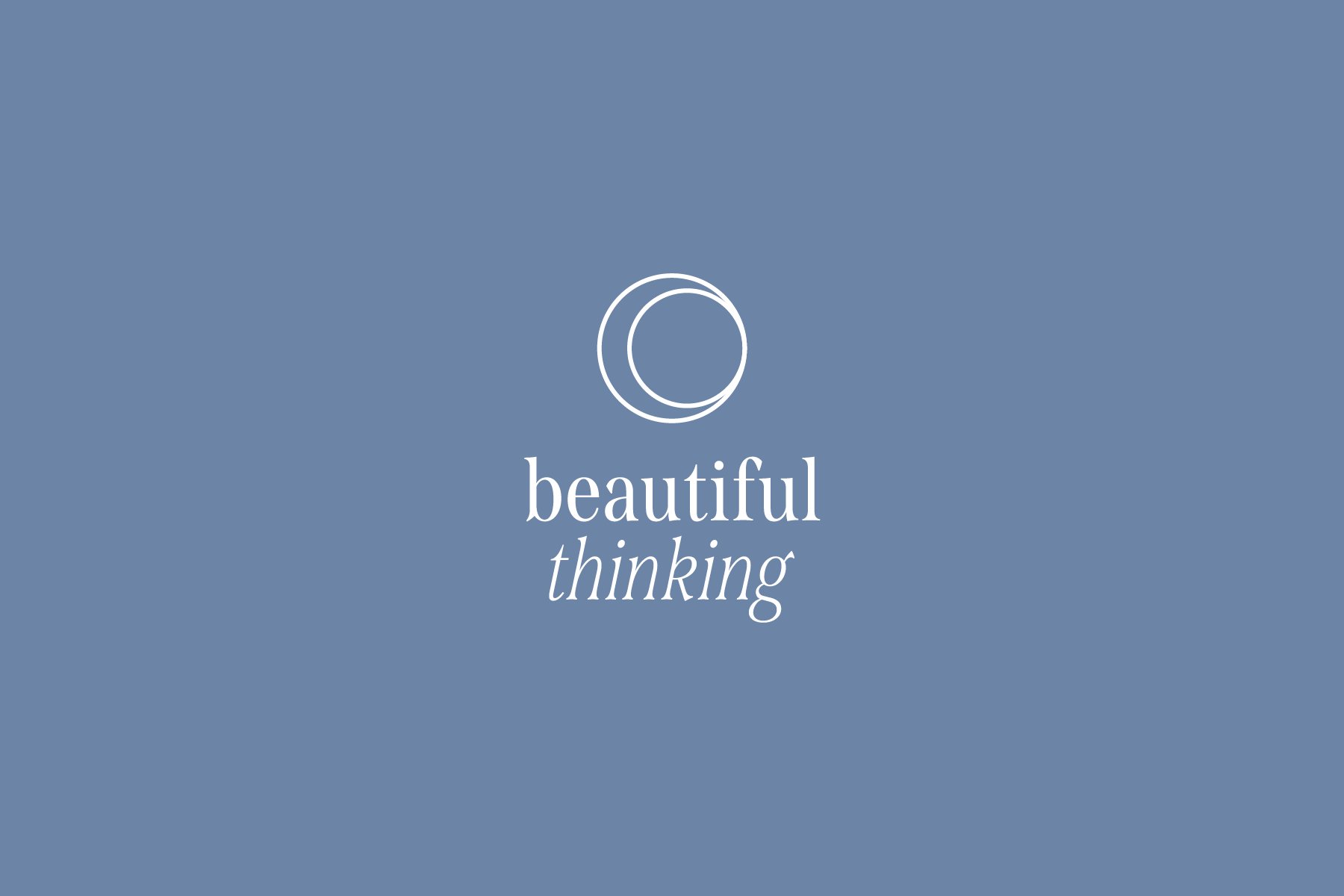 Beautiful Thinking, the 2025 moon logo in white on dusty blue
