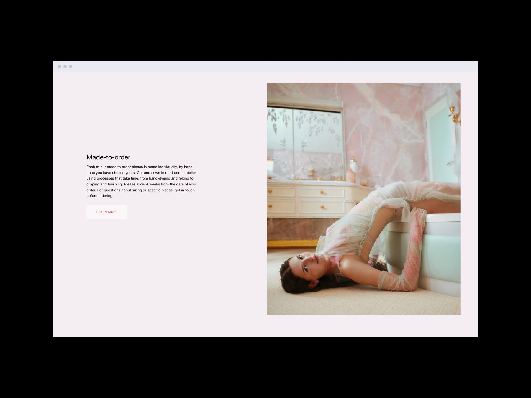 Squarespace web design: Clara Pinto project, the made-to-order page of the live store