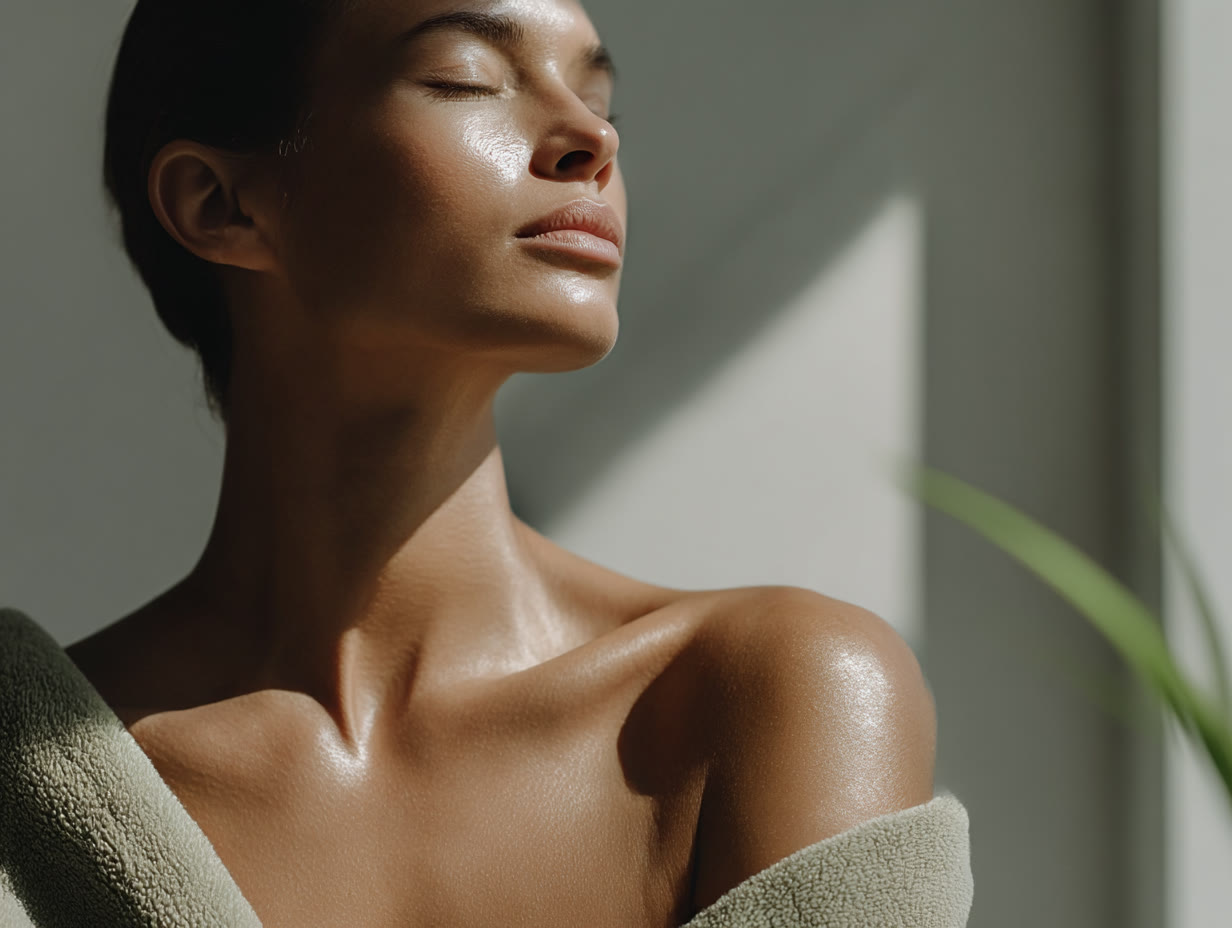 Nuvita Lab brand library: a close-up of skin on a shoulder in soft light