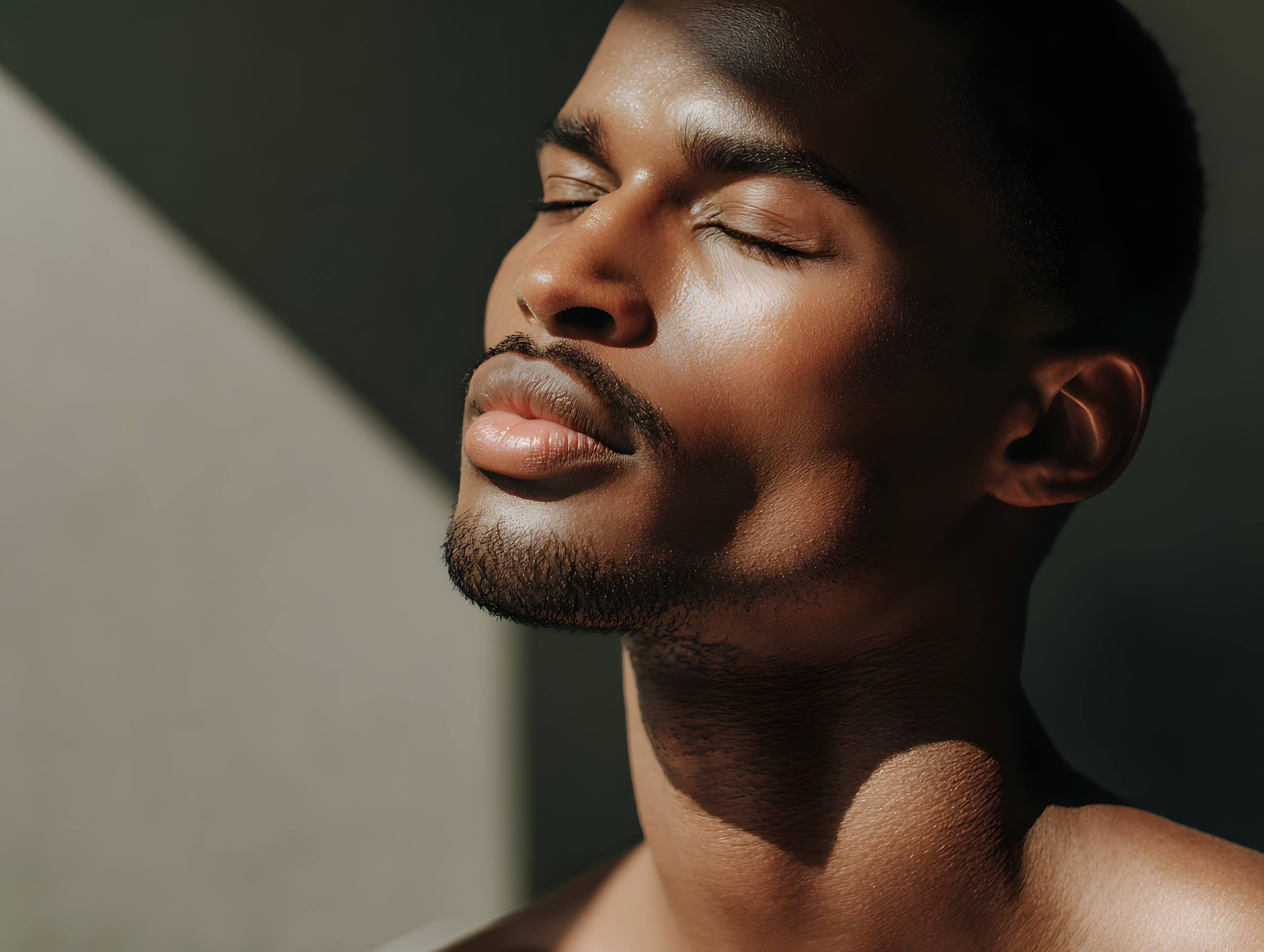 From the Nuvita Lab brand library: a man with his eyes closed in warm sunlight