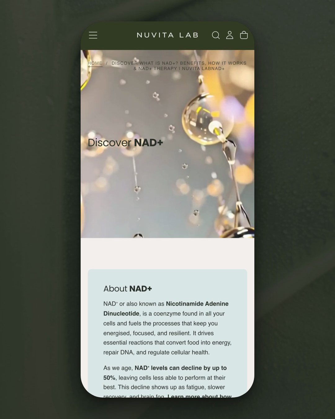 Nuvita Lab · Mobile, the Discover NAD+ page