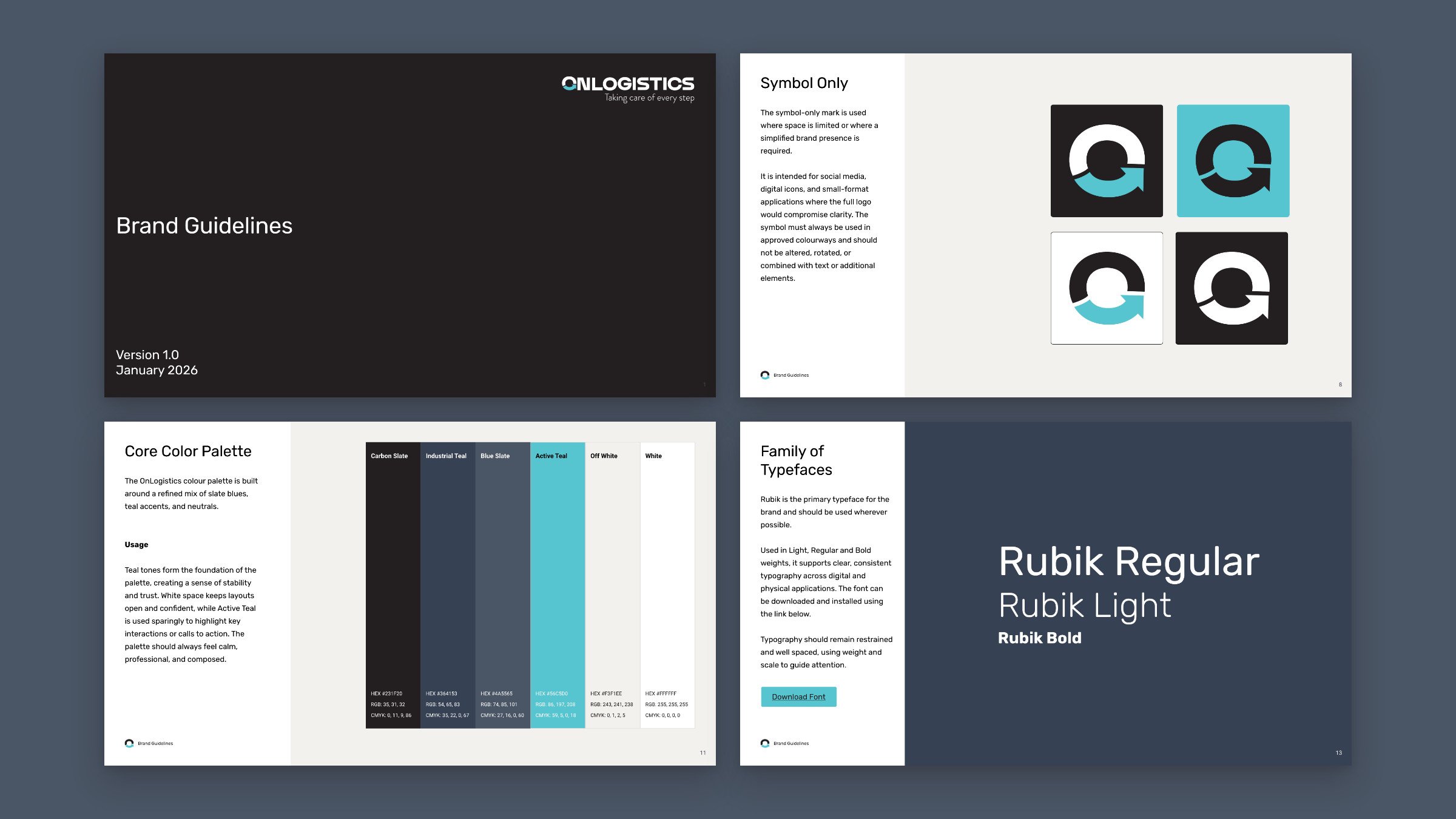 OnLogistics brand guidelines pages
