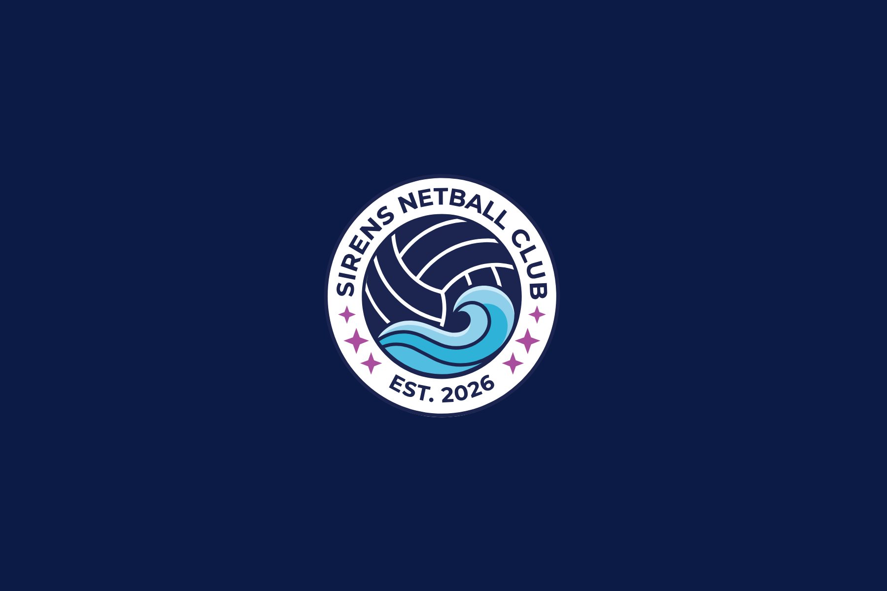 Sports club branding for Sirens Netball Club: the club crest on navy