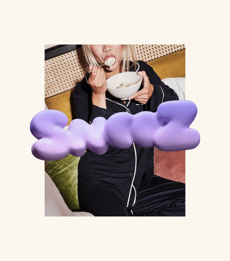 Snooz ice cream identity by How&How: The wordmark is inflated into soft, cloud-like 3D letters with the O's merged